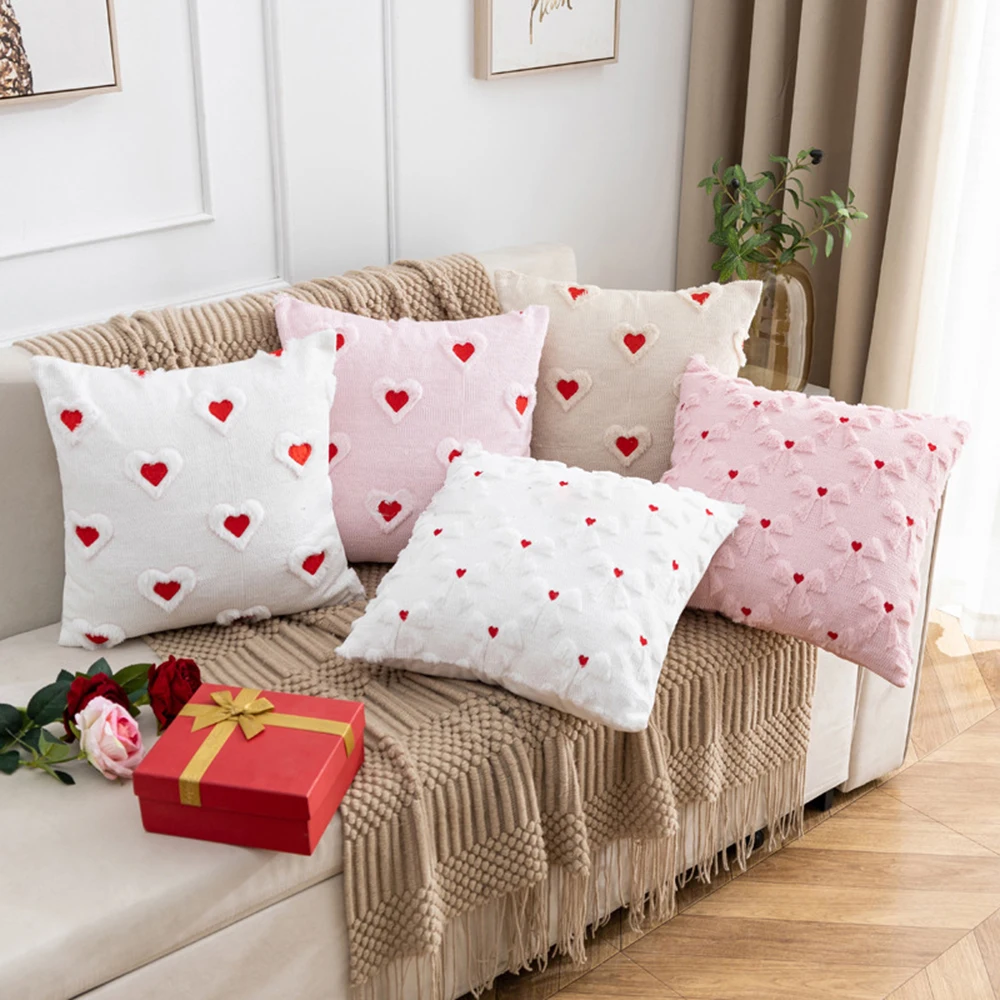 Valentine's Day Plush Pillow Cover Cojines Imitation Rabbit Fur Heart-Shaped Living Room Sofa Pillowcase Headboard Cushion Cover