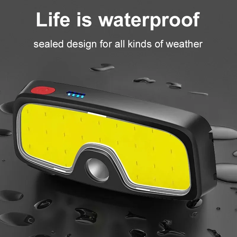 Super Bright Headlamp Flashlight COB Wide Beam Headlight Lightweight Waterproof Head Lamp for Running Fishing Camping