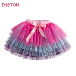 DXTON Children Skirt For Girls Layer Gradient Princess Tutu Skirt Four Seasons Tulle Patchwork Girls Skirt Kids Casual Outfits