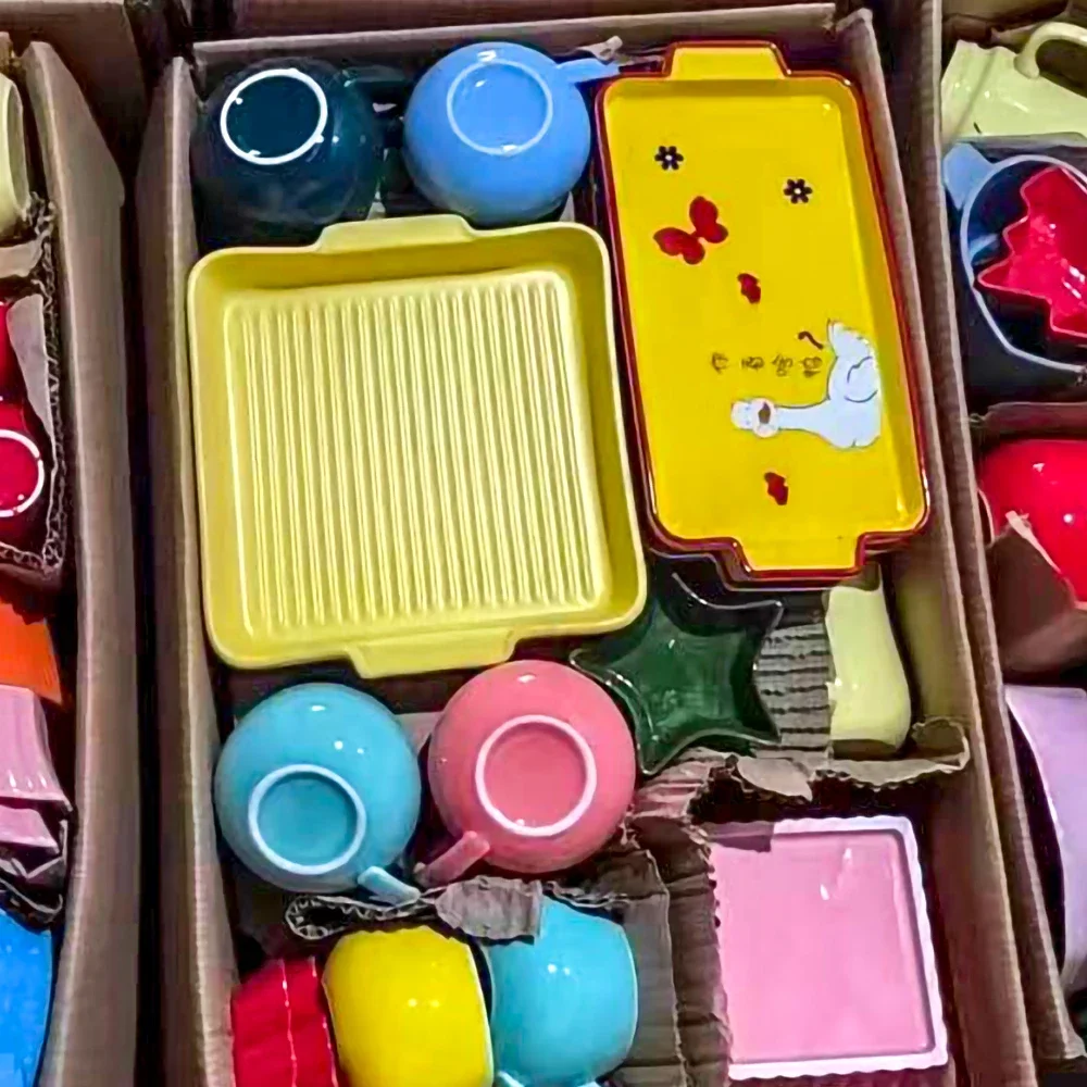 

Factory Bulk Sell Stock Color Glaze Random Ceramic Plates Porcelain Cheap Price Dinnerware Plate and Dish Sell by Ton