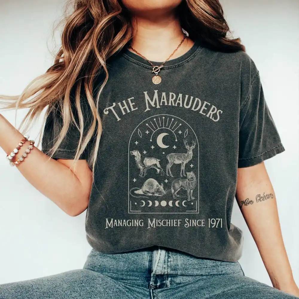 

Retro Wizard Booktok Merch Magic Shirt The Marauders Unisex Comfort Bookish Shirt 100% Cotton Short Sleeve Shirt Y2K Streetwear