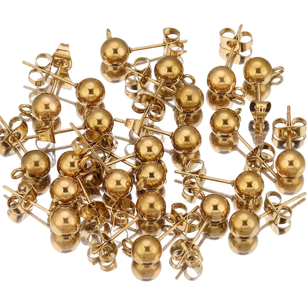 20 шт., нержавеющая сталь 4, 5, 6, 8 мм, круглые шариковые серьги-гвоздики, петли, крючки, серьги сзади для DIY, принадлежности для изготовления ювелирных изделий, оптовая продажа