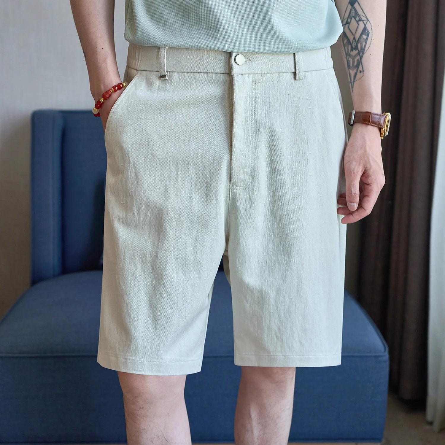 

Summer Elastic Waist Casual Shorts Men's Loose Breathable Solid Outdoor Sport Beach Pants High Quality Business Social Shorts