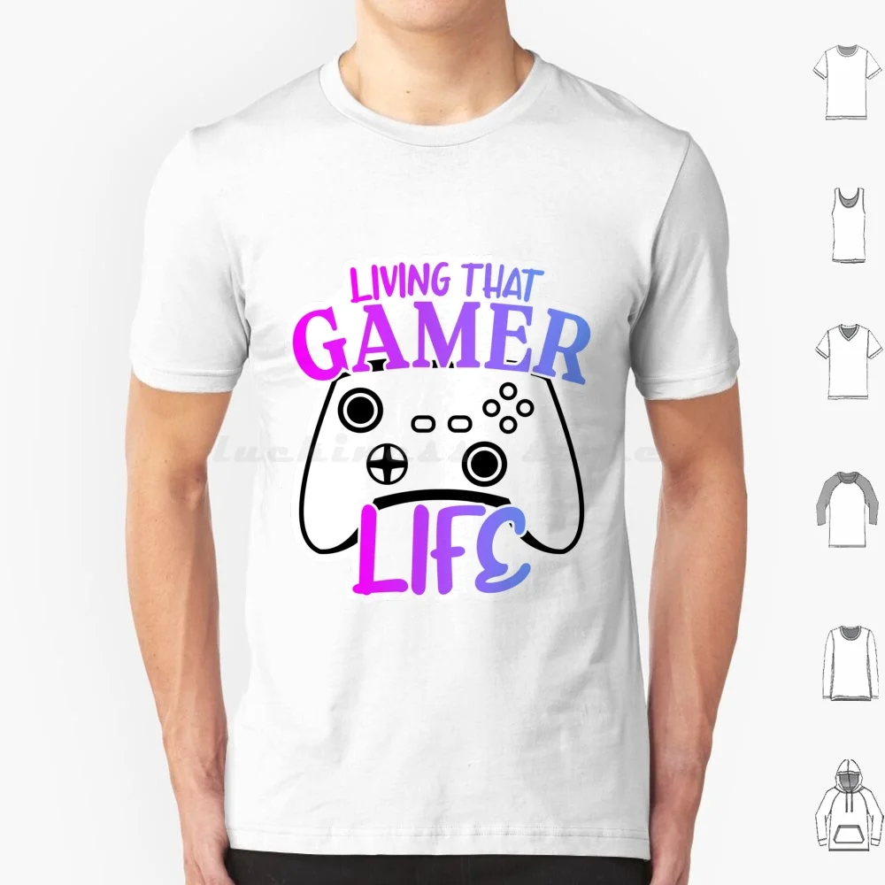 Living That Gamer Life T Shirt Cotton Men Women DIY Print Game Degraded Blue Pink Purple Controller Console Player Gaming Gamer