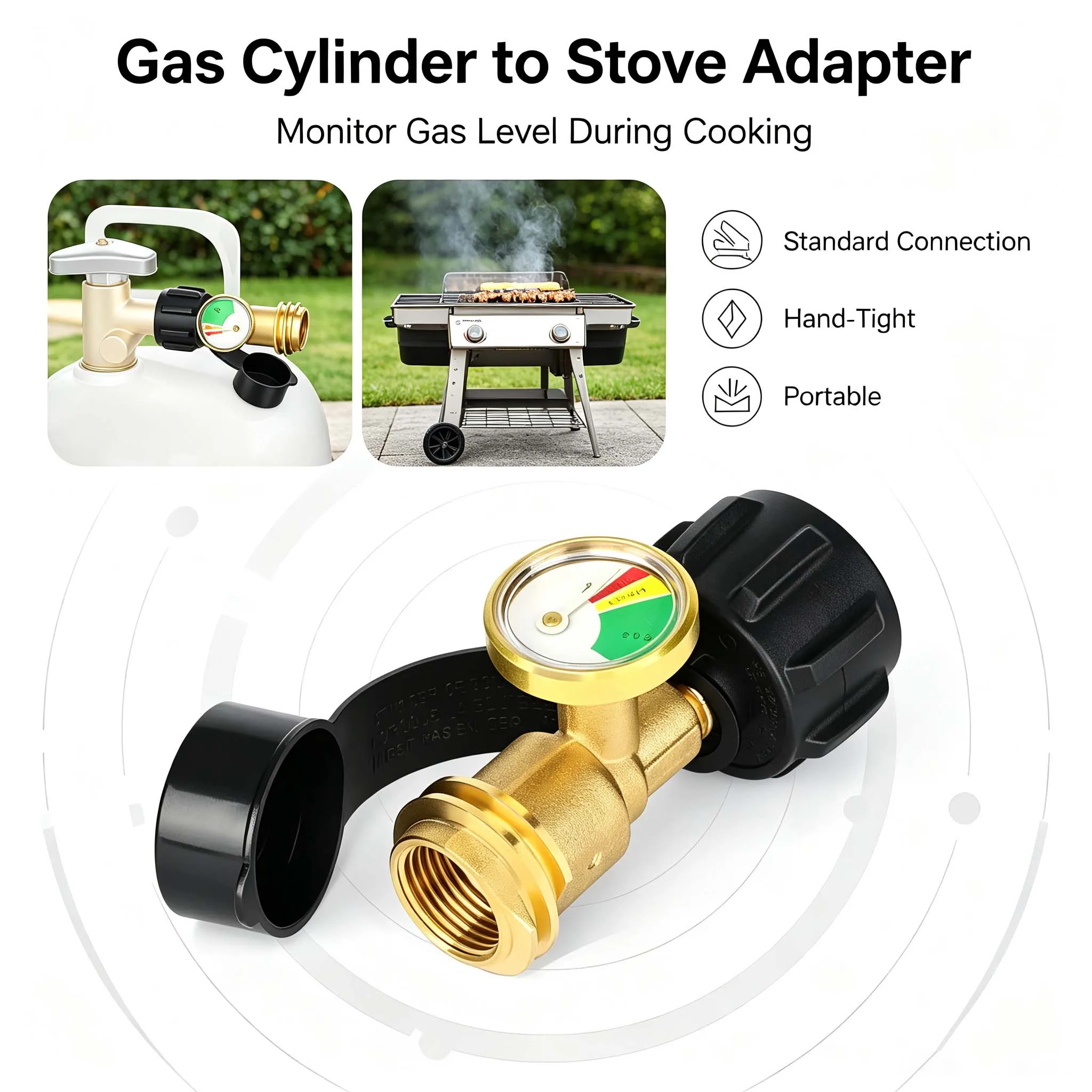 Leak Proof Brass Propane Tank Adapter QCC1 POL 1/2Pcs Pressure Gauge Level Indicator for RV Camper BBQ Gas Grill Heater