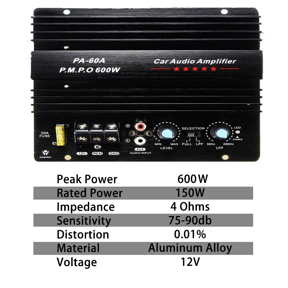 Car Power Amplifier 600W Car Audio Amplifier 12VMono Channel High Power Car Amplifier Board Bass Lossless Module Sound Subwoofer