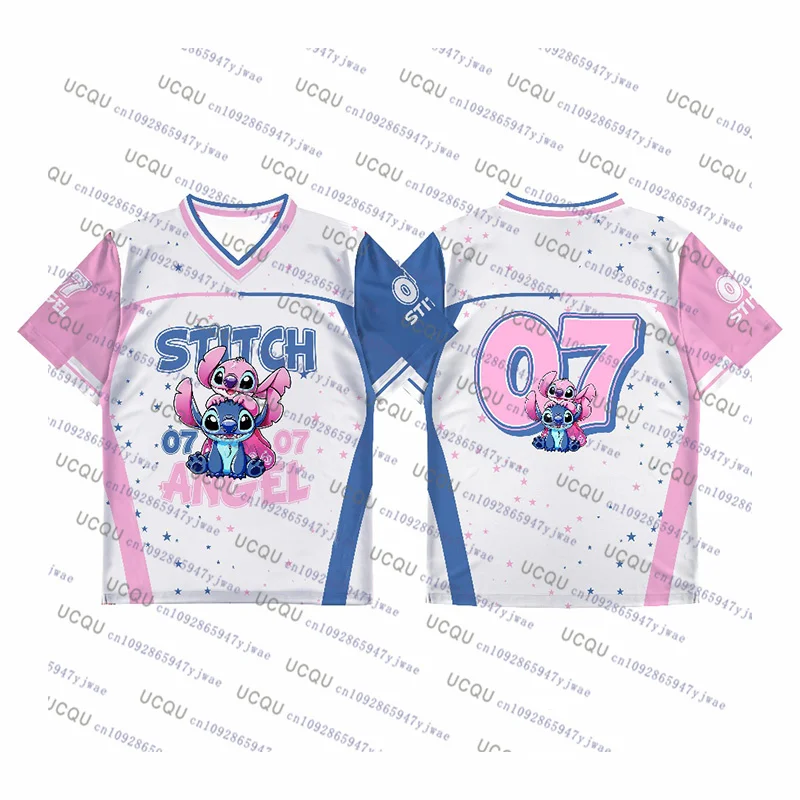 أزياء ديزني الكلاسيكية الكرتون غرزة الملاك لكرة القدم جيرسي تنفس الخامس الرقبة الرياضة كبيرة الحجم التدريب التي شيرت الوالدين والطفل التي شيرت #1