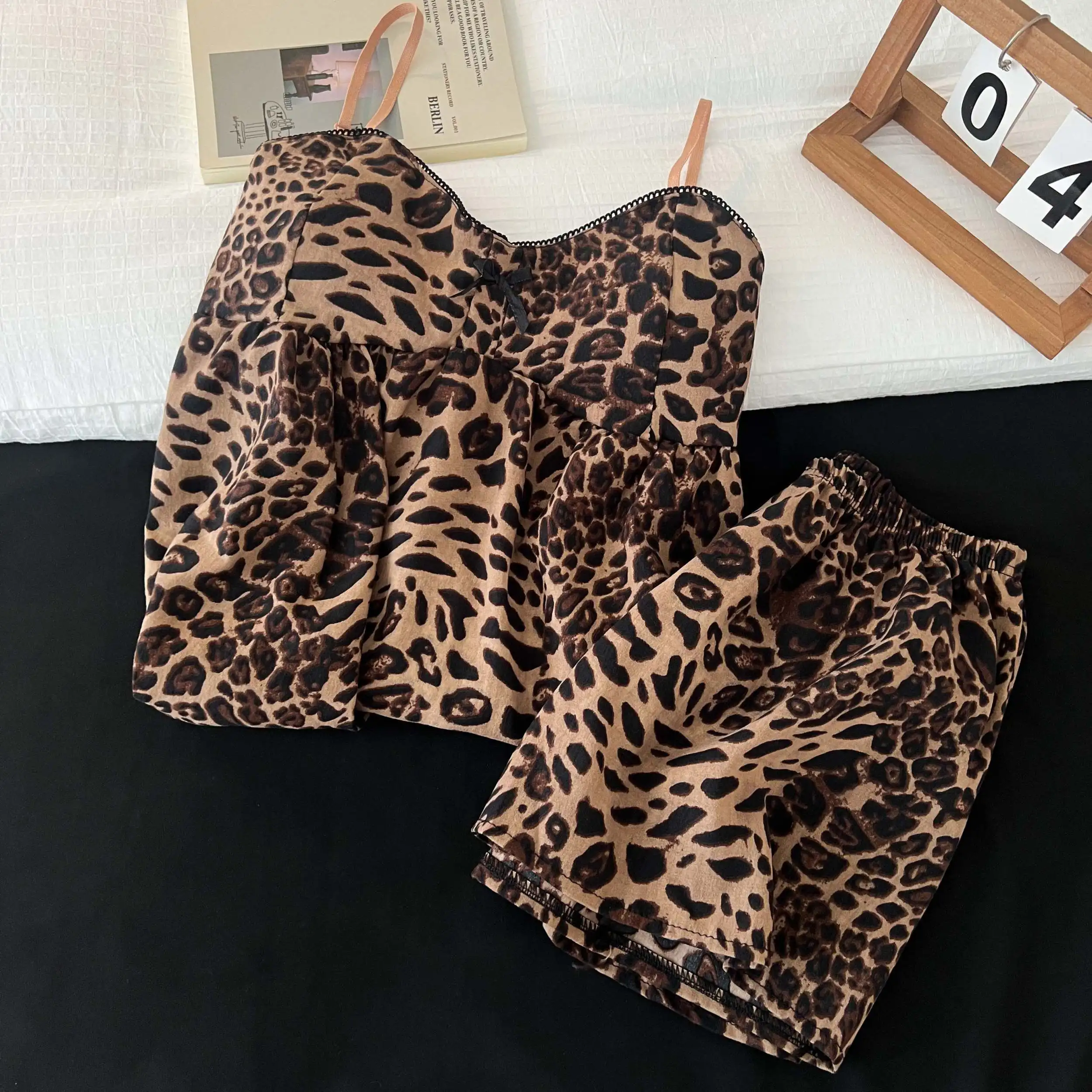

Summer 2026 Cloud Cotton Sleepwear Women's Strap Home Clothes Set Sexy Leopard Print Sweet Home Leisure Full Print Short Sleeve