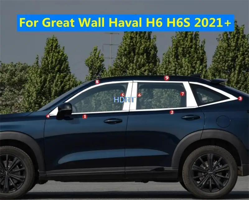 For Great Wall GWM Haval H6 H6S 2021+ Car Style Door Glass Window Moulding Pillar Frame Cover Middle Column Trim Strip Accessory