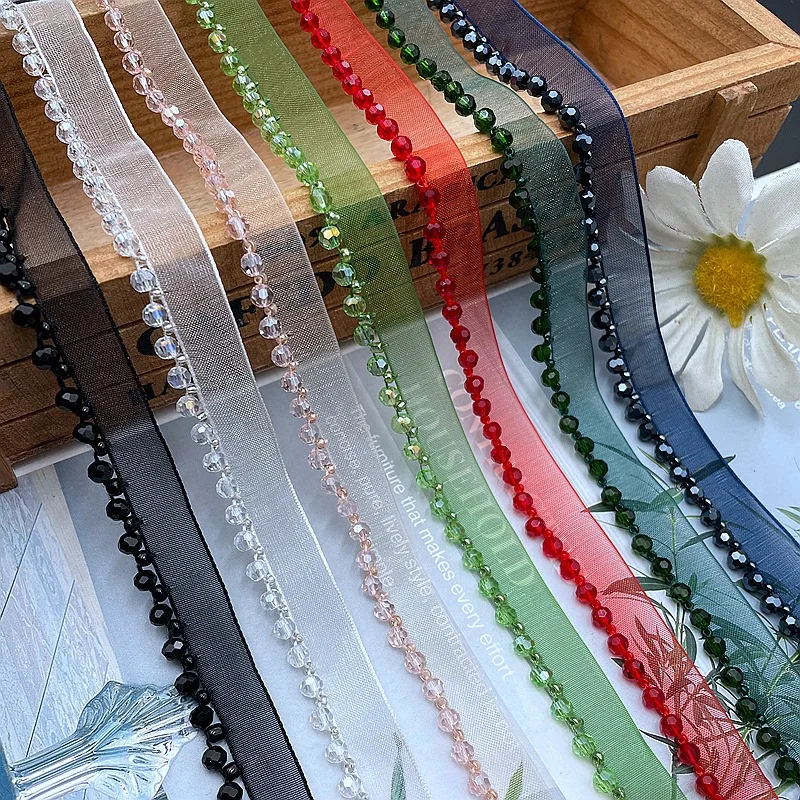 

Кружевная лента ручной работы с бисером и кристаллами для воротников одежды и багажных бирок, набор аксессуаров для рукоделия, идеально подходит для творчества