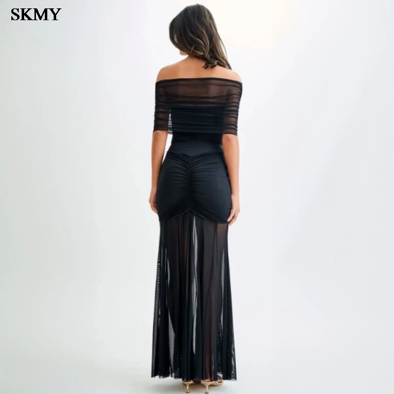 SKMY Einfarbiges Netzkleid mit trägerlosem Patchwork-Zweiteiler, modische und sexy Damenbekleidung für den Sommer 2025,