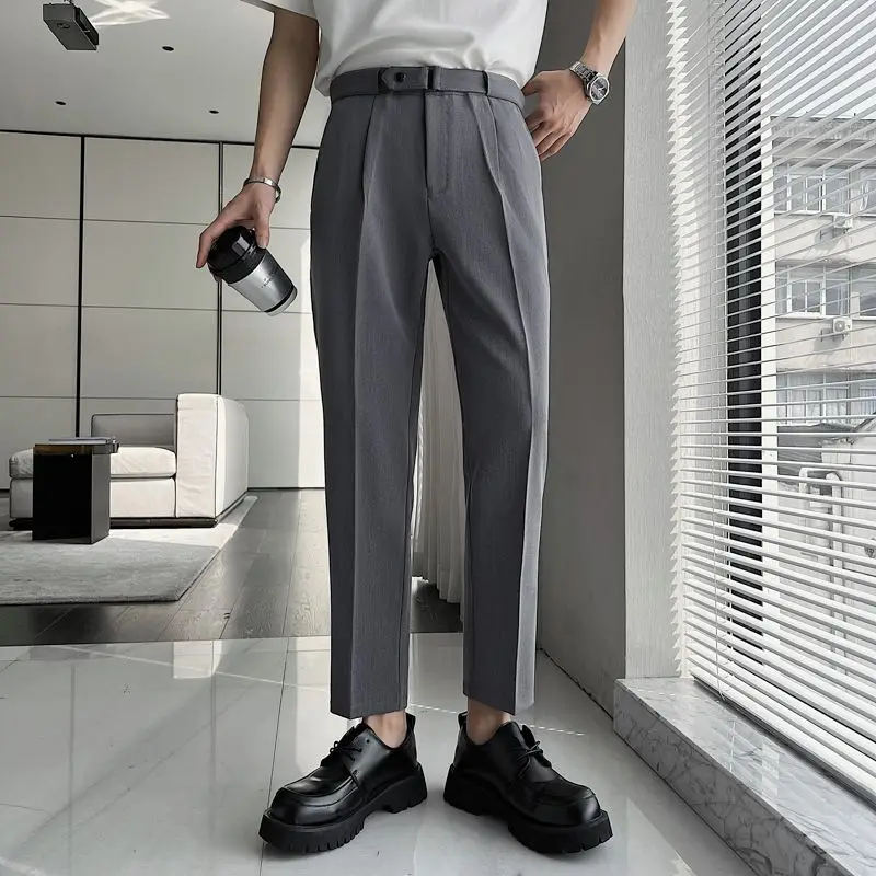 Ice Silk Men's 2024 Spring and Autumn New Patchwork Button Zipper Pocket Fashion Solid Color Loose Casual Straight Leg Pants