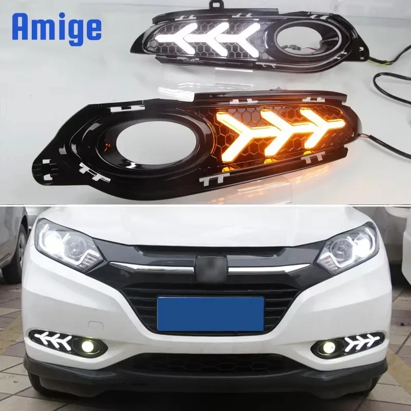 

LED DRL Daylights For Honda HR-V HRV 2015 2016 2017 2018 Yellow Turn Signal Daytime Running Headlamps Driving Lamp