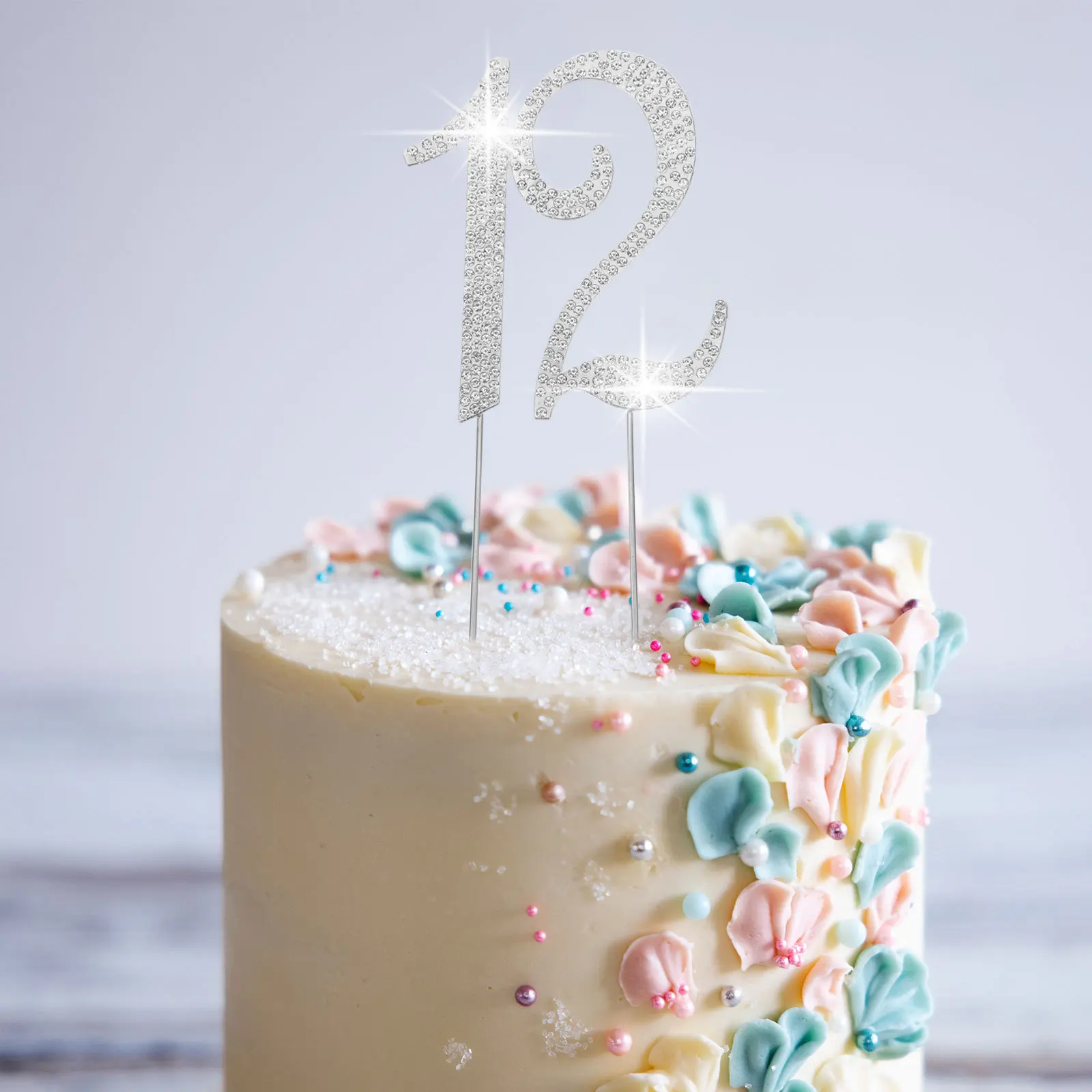 

12 Digital Cake Insert Birthday Decor 12 Topper Rhinestones Glitter Alloy Material Ornament