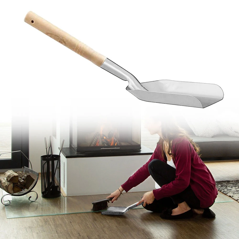 Stainless Steel Fireplace Shovel With Wooden Handle Heavy Duty Ash Scoop And Dustpan For Indoor Hearth And Outdoor Grill Cleanin
