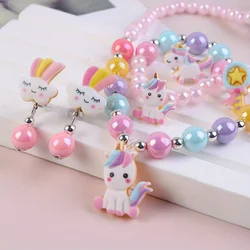 Baby Girl Unicorn Necklace Bracelet Set Dress up Princess Pretend Play Necklace Bracelet Jewelry Gift for Toddlers Kids