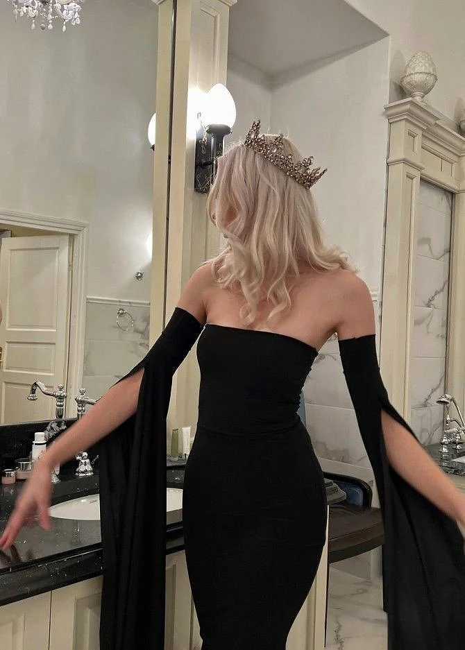 Sexy Black Celebrity Dresses Detachable Sleeves Bra Slim Fit Strapless Hollow Out Backless Mermaid Evening Gowns Saudi Arabia