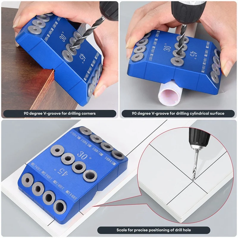 1 Piece 30°/45°/90° Punching Locator Blue Multi-Angle Oblique Hole Woodworking Vertical Board Drill