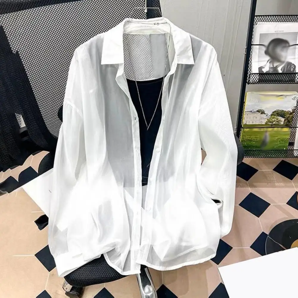 Vrouwen Chiffon Shirt Jas Revers Lange Mouw Single Breasted Shirt Jas Zomer Dunne Bescherming Tegen De Zon Kleding Vrouwen Anti Uv Shirts