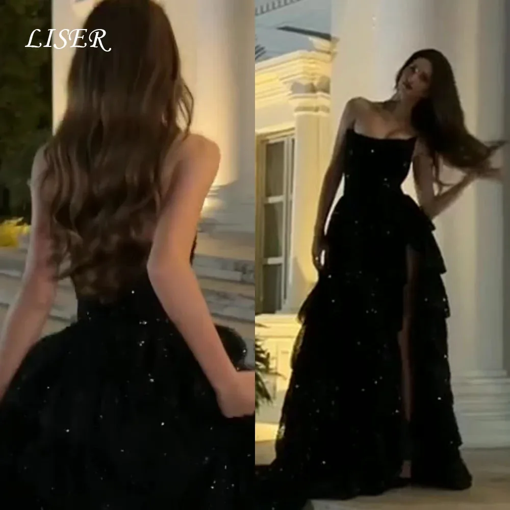 Liser Multi-layer Black Shiny Luxurious Bead Embroidery Elegant Dresses for Women Gala Party Dress Robe De Soiree Customize