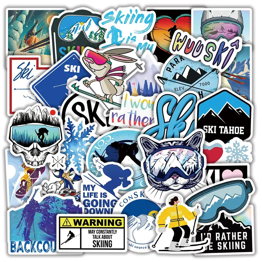 10/50Pcs Funny Winter Ski Skiing Stickers Graffiti Decals Toy DIY Snowboard Luggage Laptop Waterproof Car Styling Sticker