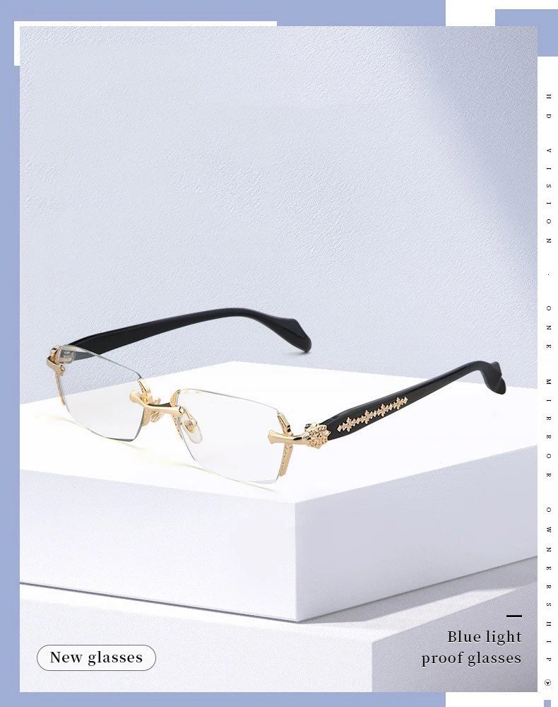 2024 Retro Rahmenlose Ultra Licht Frauen Männer Lesebrille Blockieren Blau Licht Computer Presbyopie Brillen Brillen + 1,0.. + 4,0 – Detail 3