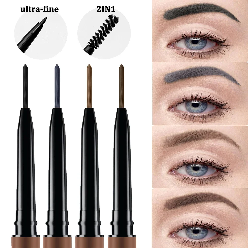 4 kleuren Ultrafijn Wenkbrauwpotlood Langdurige Make-Up Wenkbrauwen Tattoo Tint Pen Borstel tweekoppige Waterdichte Wenkbrauw cosmetische