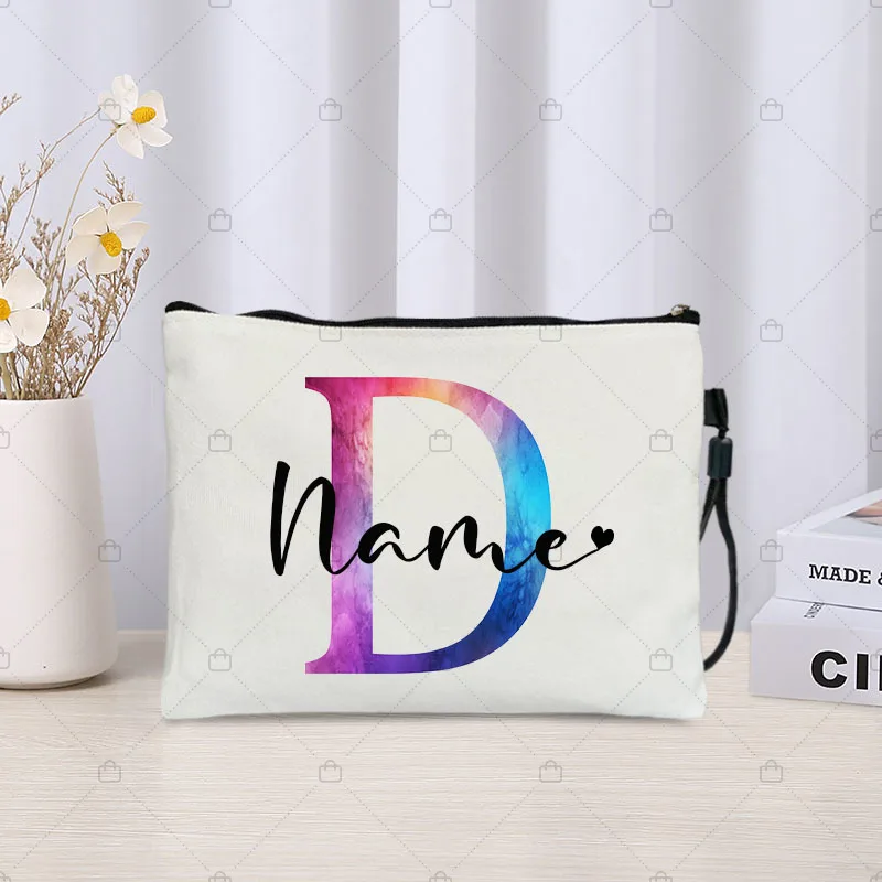 Personal isierte Name angepasste Tasche Farbverlauf Brief Make-up Veranstalter Taschen Reise Toiletten artikel Kits Lehrer Geschenke Frau Kosmetik beutel