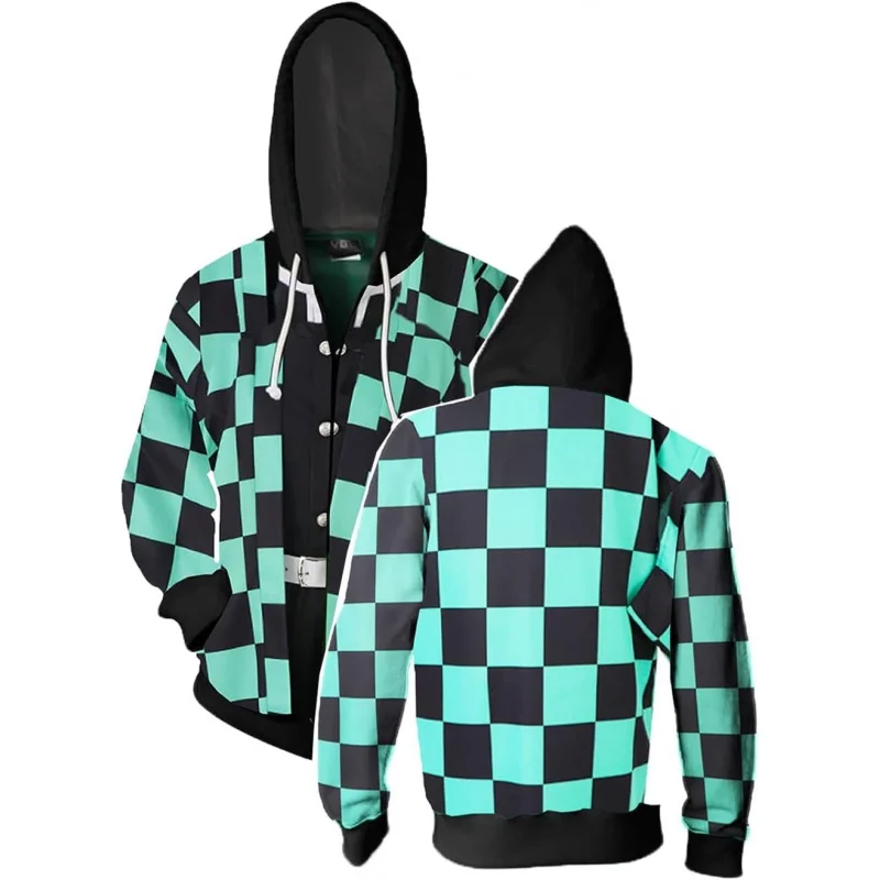 

❤️❤️❤️Adult Tanjirou Costume Anime Hoodies Zipper Jacket Kimetsu Cosplay Sweatshirt Halloween Outfits❤️⭐️❤️
