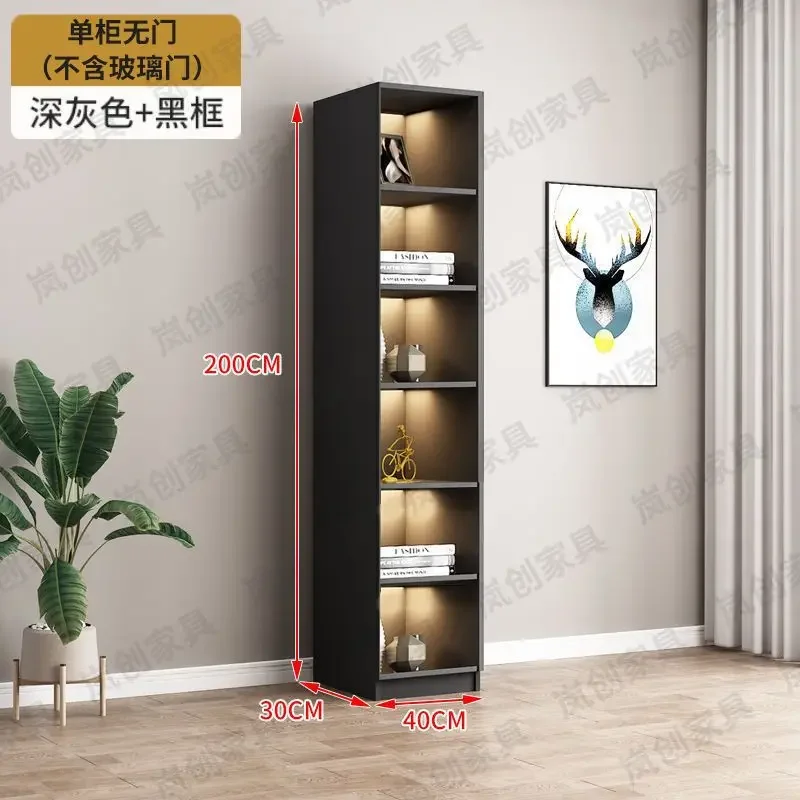 Large Modern Living Room Bookcase Sideboards Solid Wood Storage Figure Cabinet Display Tall Cupboard with Glass Door Bookshelf