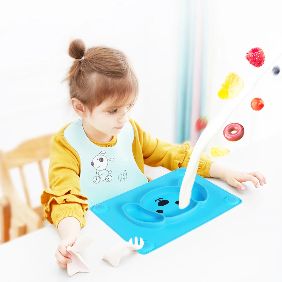 

Kids Silicone Dining Tray One-Piece Suction Plate For Babies Bpa-Free Food-Grade Baby Tableware Deep Compartment Non-Slip Meal