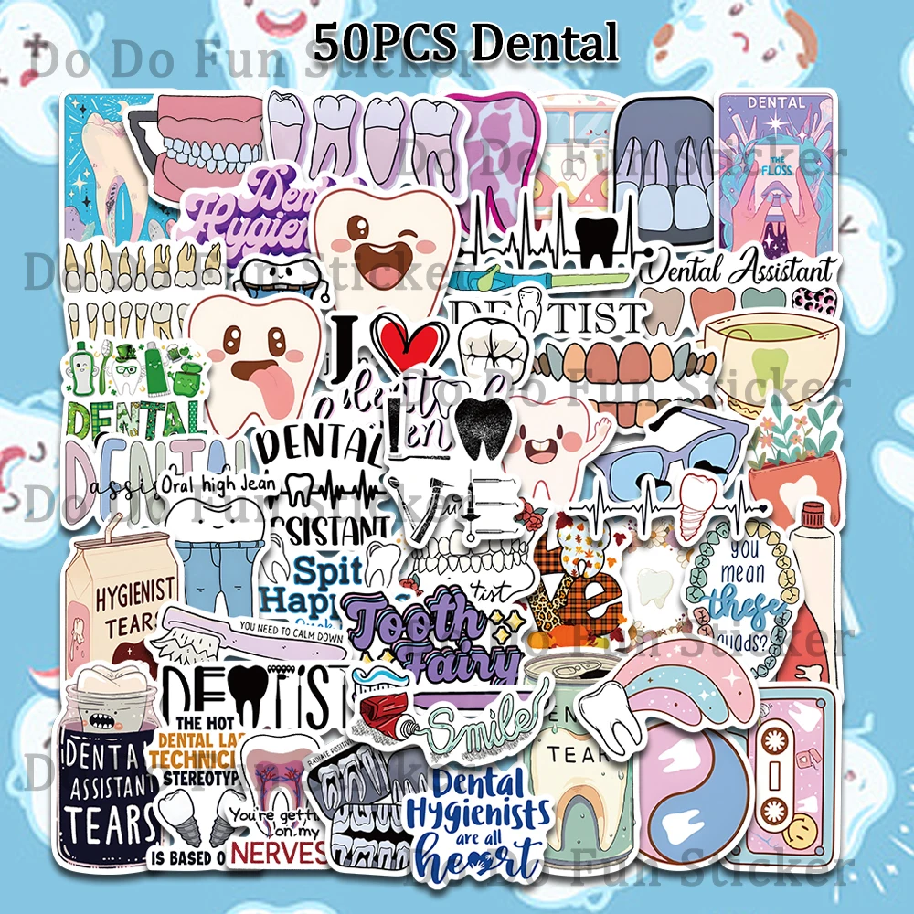 50PCS Cartoon Dental Schutz Pflege Graffiti Aufkleber Wasserdichte PVC Spaß DIY Dekoration Flasche