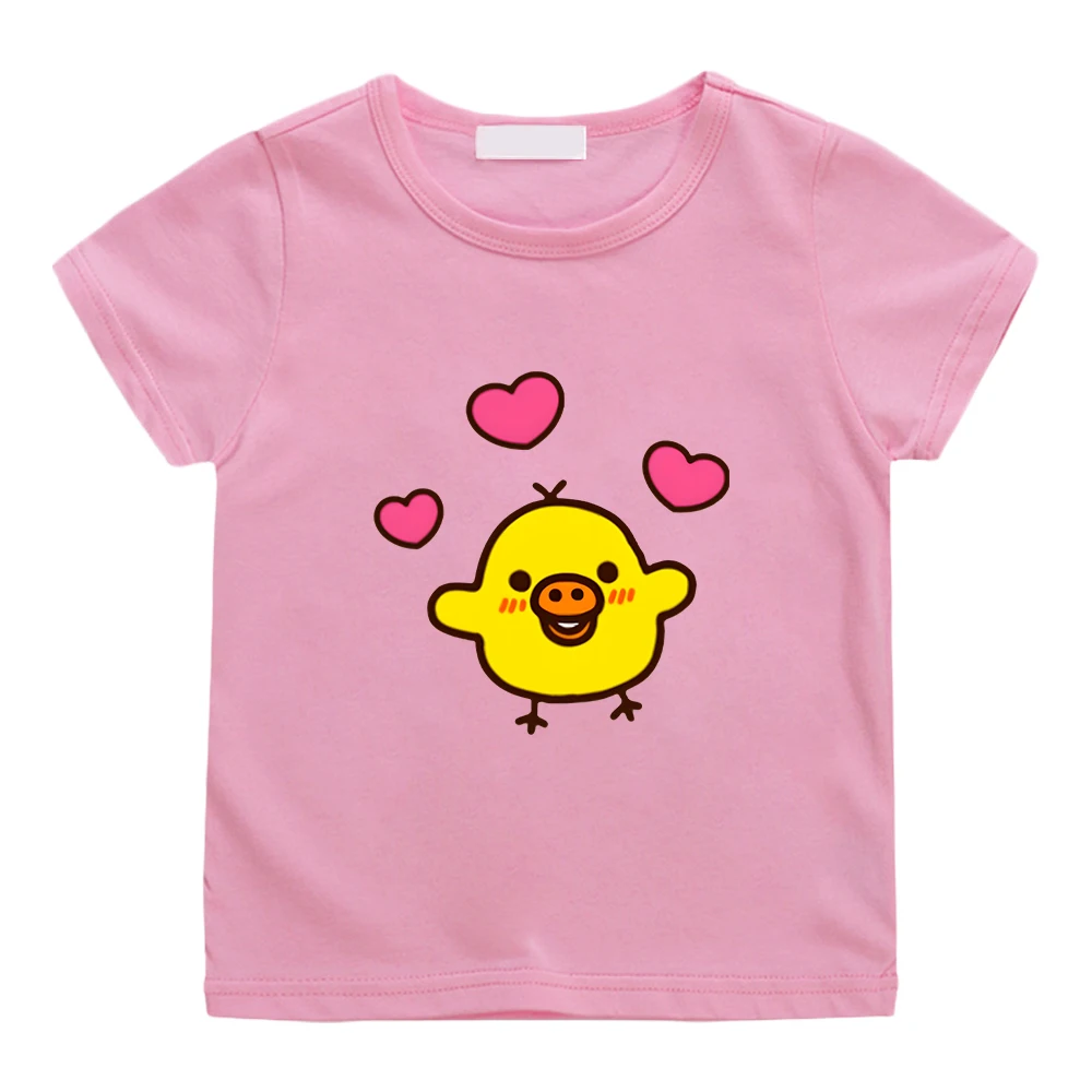 Kiiroitori Yellow Chick with Heart T-shirt Kawaii Cartoon Graphic Printing Tee-shirt for Boys/Girls Children 100% Cotton Tshirts