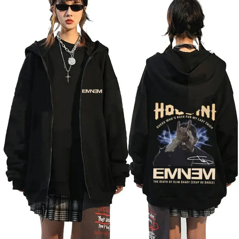 

Rapper Eminem The Real Slim Shady Houdini Zipper Hoodie Men Women Fashion Vintage Zip Up Jacket Oversized Streetwear Zip Hoodies