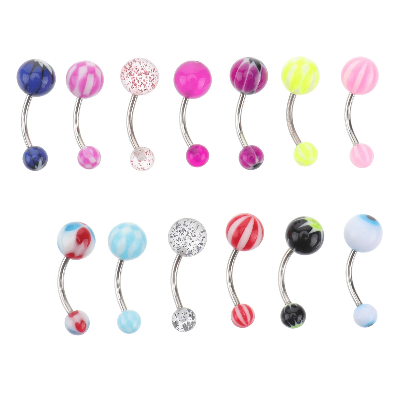 

100 Pcs Belly Barbell Rings Navel Piercing Studs Stainless Steel Acrylic Balls Body Jewelry Lightweight Portable Easy for Belly
