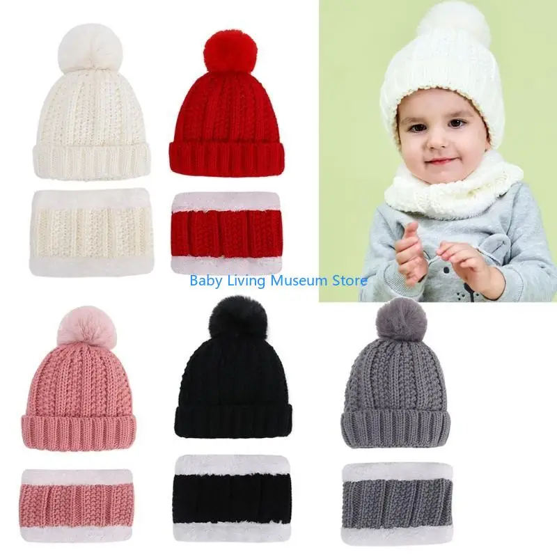 

P31C Girls Beanie Сплошные шляпы и мягкие шарф детей вязаные шляпы зимой