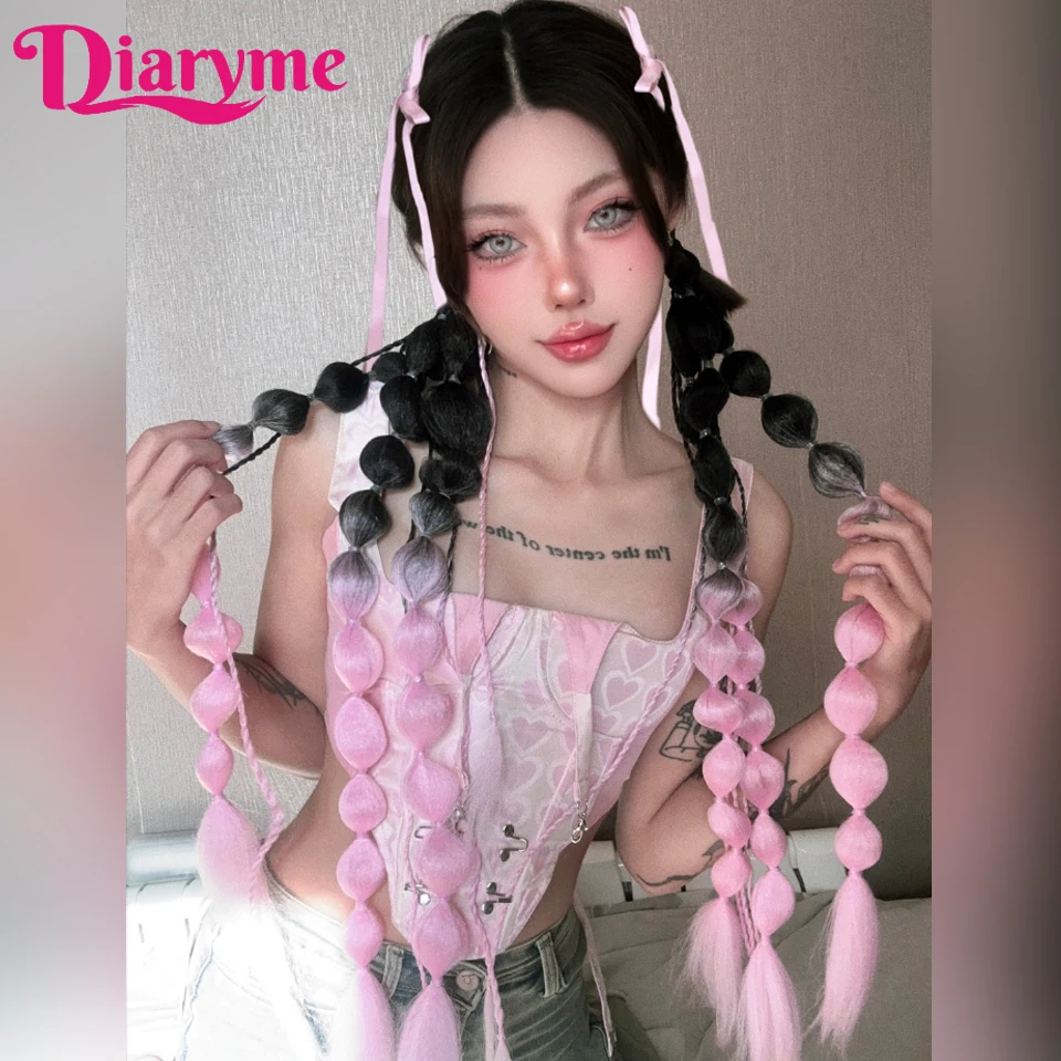 Wig Ponytail Female Lantern Braid Fashion Stage Makeup Street Dance Party Ponytail Extensions Synthetic Bubble Braid Ponytail