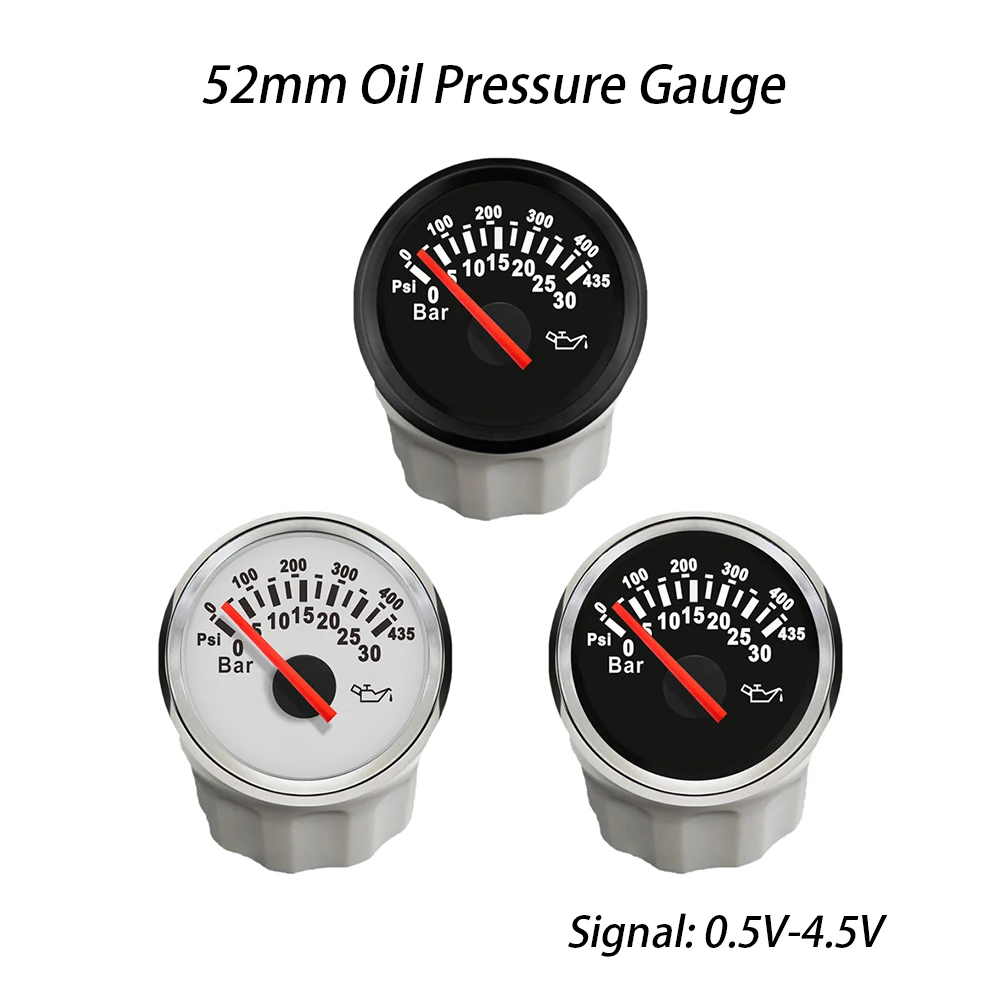 Popular Motorcycle Boat Truck Universal 52mm Oil Pressure Gauge 0-30Bar 0-435Psi with Red Backlight 12V 24V