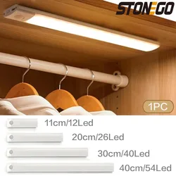 STONEGO 1PC Motion Sensor Lights 12/26/40/54 LED Rechargeable Night Lighting for Cabinet, Kitchen, Wardrobe, Cupboard