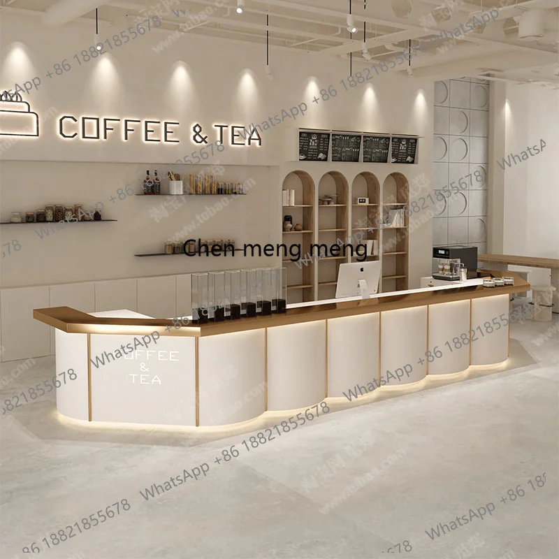 طاولة بار لصالونات التجميل الفاخرة الخفيفة، بسيطة وحديثة على الطراز الكريمي، مقهى صالون تجميل، مكتب استقبال مستشفى الأسنان #1