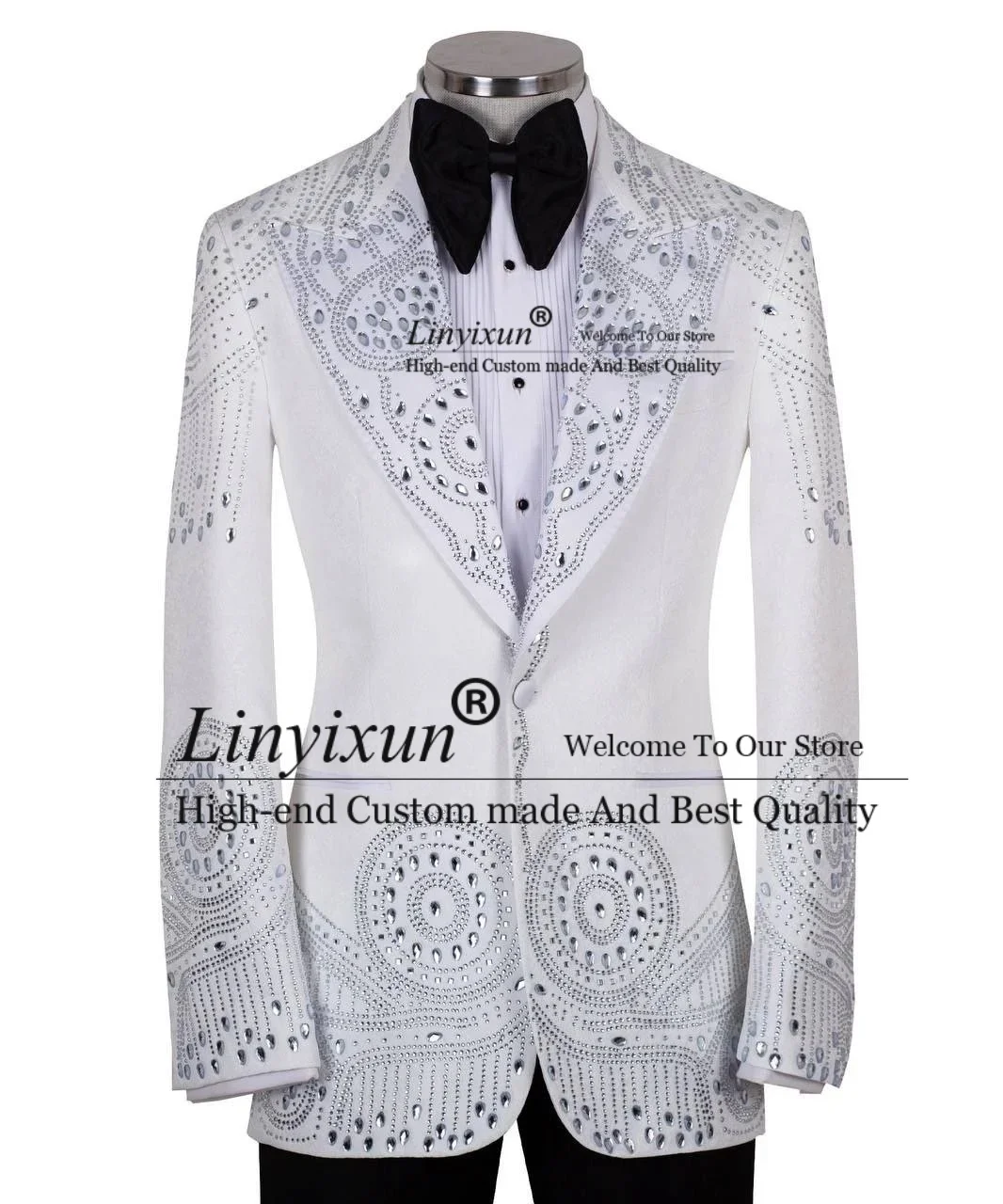 

Sparkly Diamond Men Suits 2 Pieces Sparkling Crystal Tuxedos Set Evening Party Outfit Customized Blazer Pants robe mariage femme