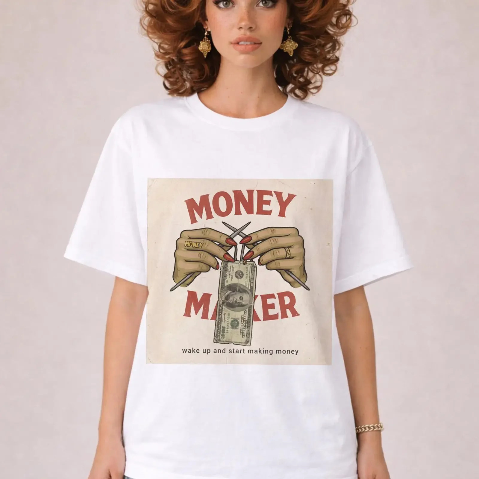 Money Maker Retro T Shirt Hustle Grind Cash Dollar Motivational Rich Mindset Casual vintage Washed homme Stylish Breathable