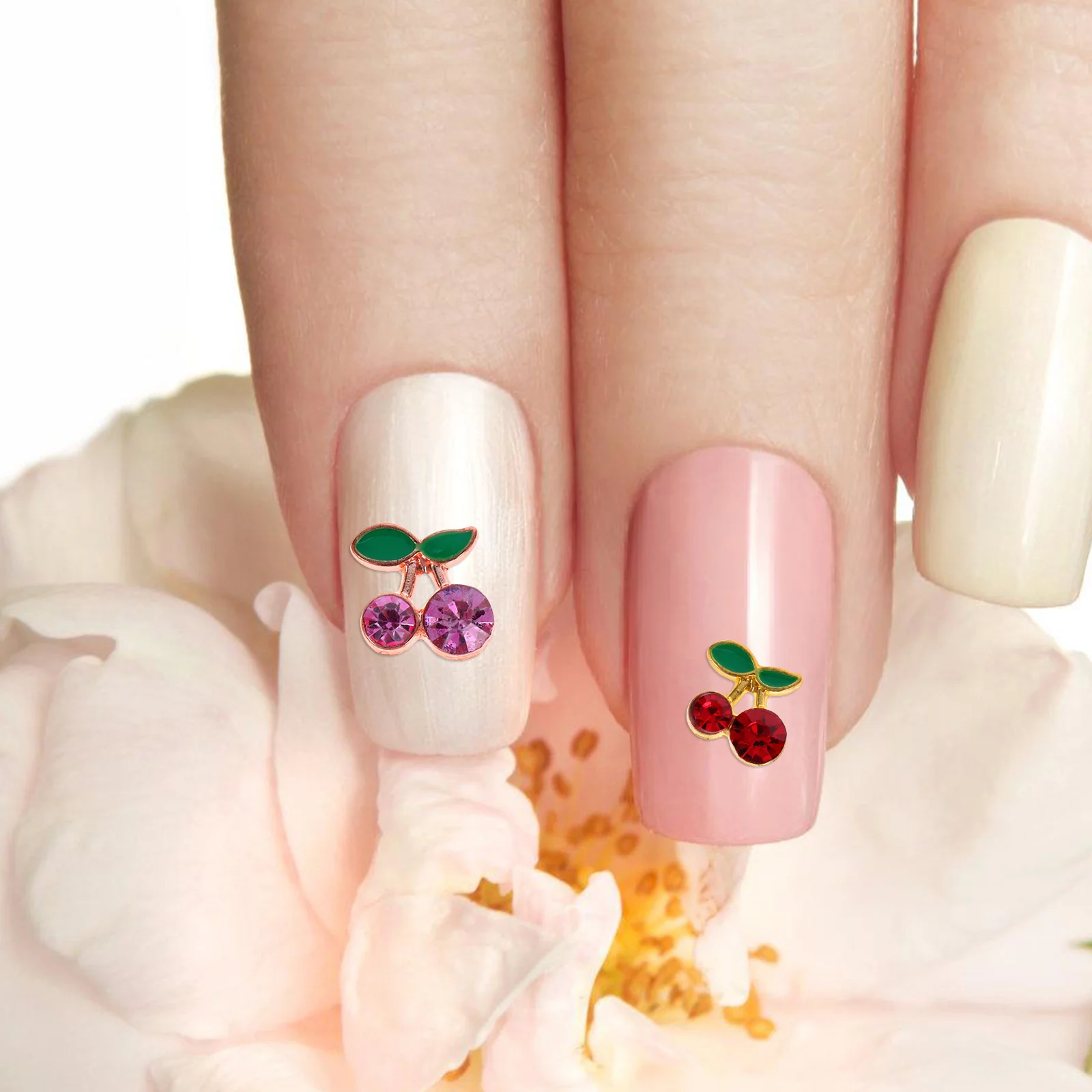 

32Pcs Cherry Nail Charms Metal Alloy Durable Pink Red Gold Nail Art Studs DIY Manicure Supplies for Women Nails