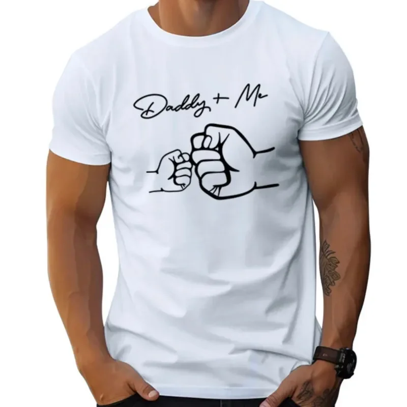 New oversized heavy duty men's T-shirt Fist Bump Dad and me letter graphic T-shirt printed crewneck cotton men's T-shirt