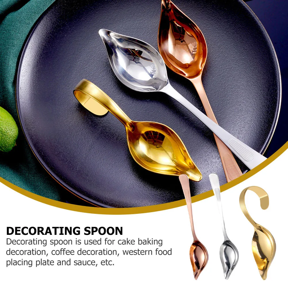 

3 шт., ложки для рисования из нержавеющей стали, блюдце, креветка, профессиональный кухонный гаджет, эргономичная ручка, украшение для выпечки торта, кофе