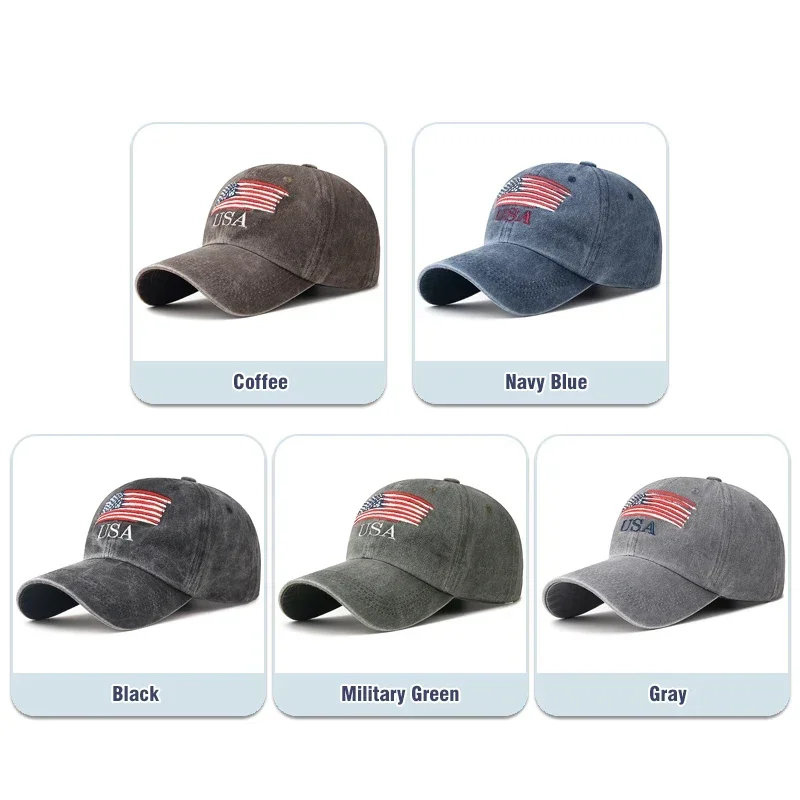 New Washed Cotton Old Embroidered USA Letter Cap Outdoor Men and Women Sun Visor Baseball Cap