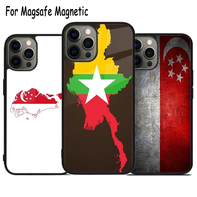 Singapore Flag Wireless Charge Magsafe Phone Case For iPhone 15 16 14 13 11 12 Pro Max Plus Magnetic Bumper Cover