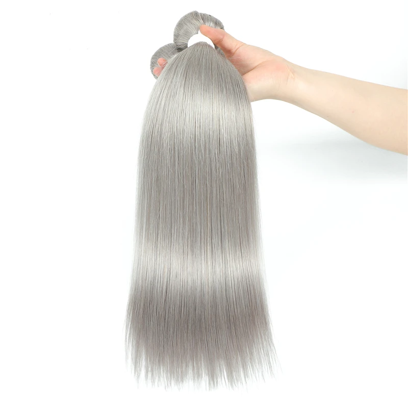 Bundles de tissage de cheveux brésiliens pré-colorés, extension de cheveux 100% humains, Remy, document gris argenté, droit