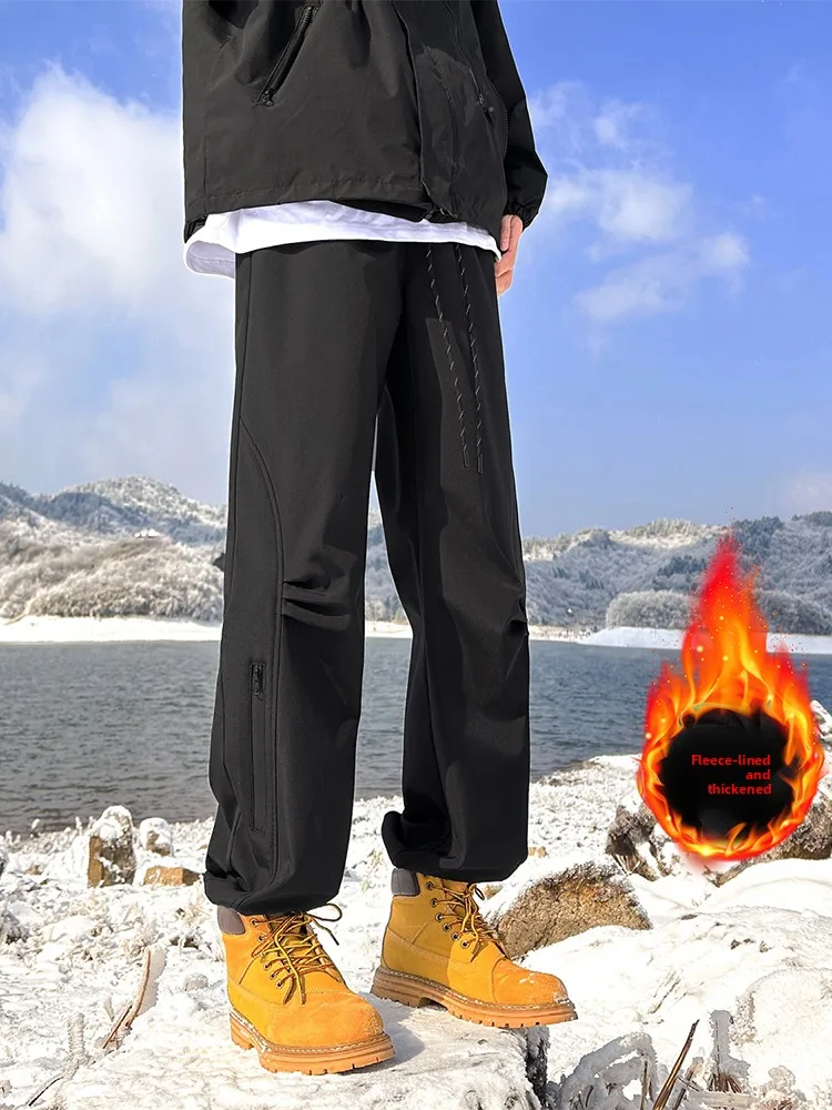 

Мужские зимние брюки Softshell для активного отдыха с высокой талией, на флисовой подкладке, для горного туризма, защита от снега