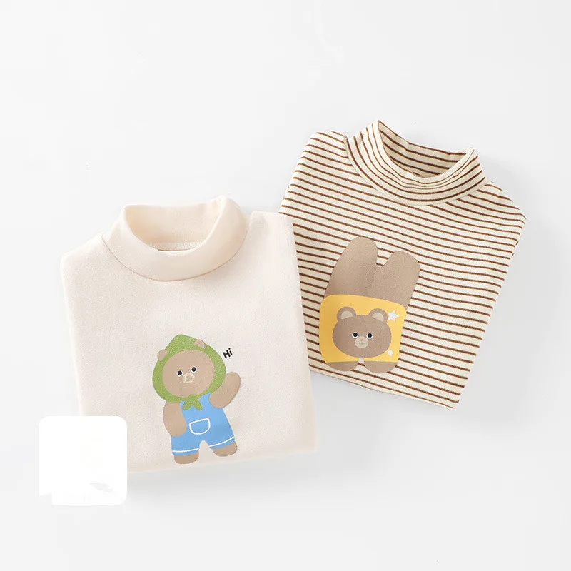 

Осенняя детская футболка для маленьких мальчиков, полосатые топы с длинными рукавами для девочек, эластичные универсальные рубашки с высоким воротником для малышей